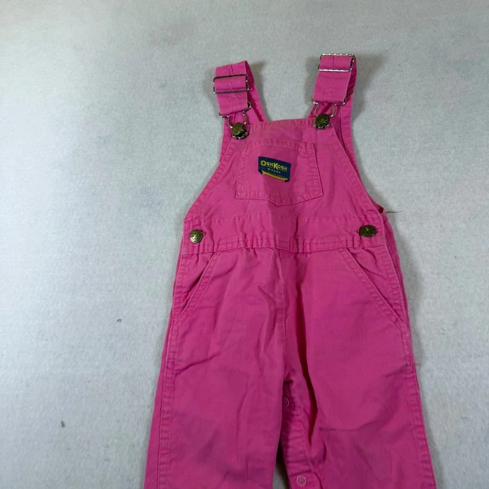 OshKosh B'Gosh Vintage Pink Cotton Bib Overalls Baby Girl 18 Months Made in USA